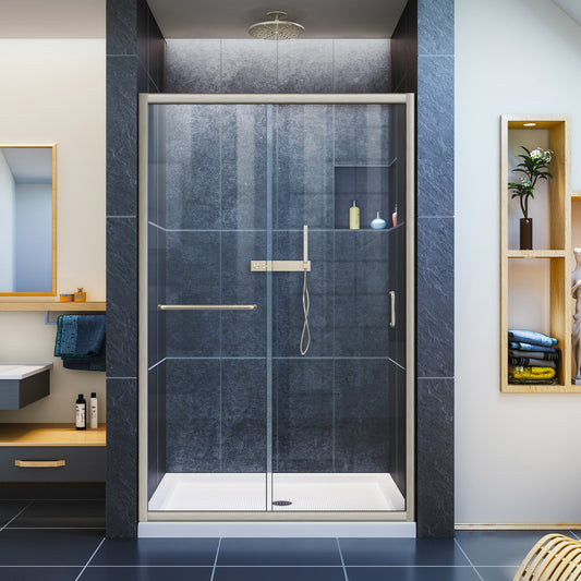 Infinity-Z 44-48 in. W x 72 in. H Semi-Frameless Sliding Shower Door, Clear Glass in Brushed Nickel
