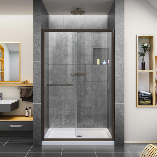 Infinity-Z 44-48 in. W x 72 in. H Semi-Frameless Sliding Shower Door, Clear Glass in Oil Rubbed Bronze