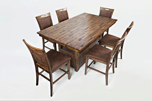 Cannon Valley Rustic Industrial Brown 72" Table + 6 Upholstered Counter Stools