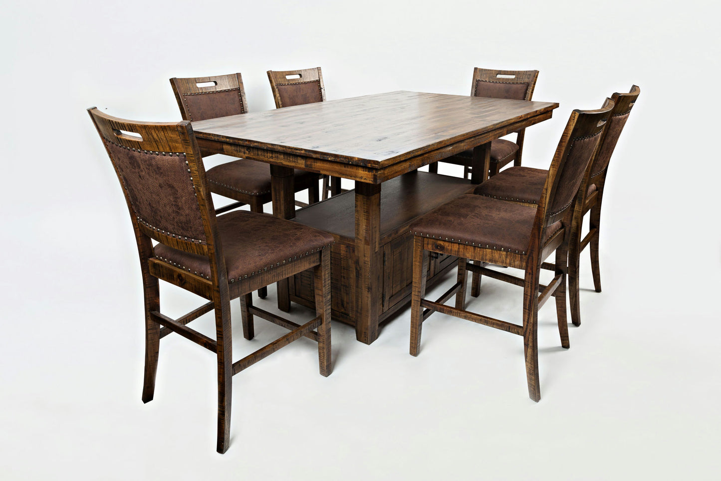 Cannon Valley Rustic Industrial Brown 72" Table + 6 Upholstered Counter Stools