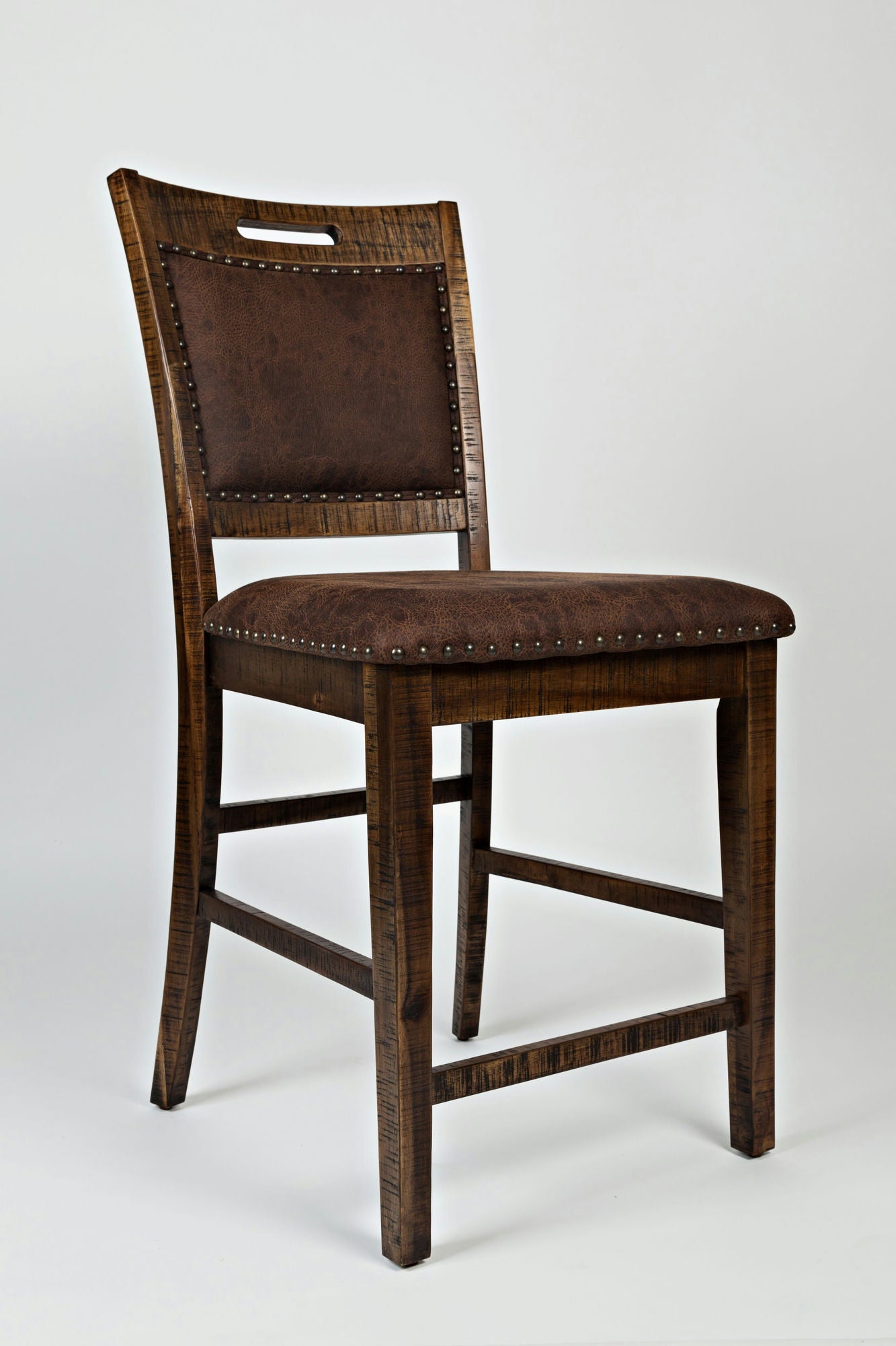 Cannon Valley Rustic Industrial Brown 72" Table + 6 Upholstered Counter Stools