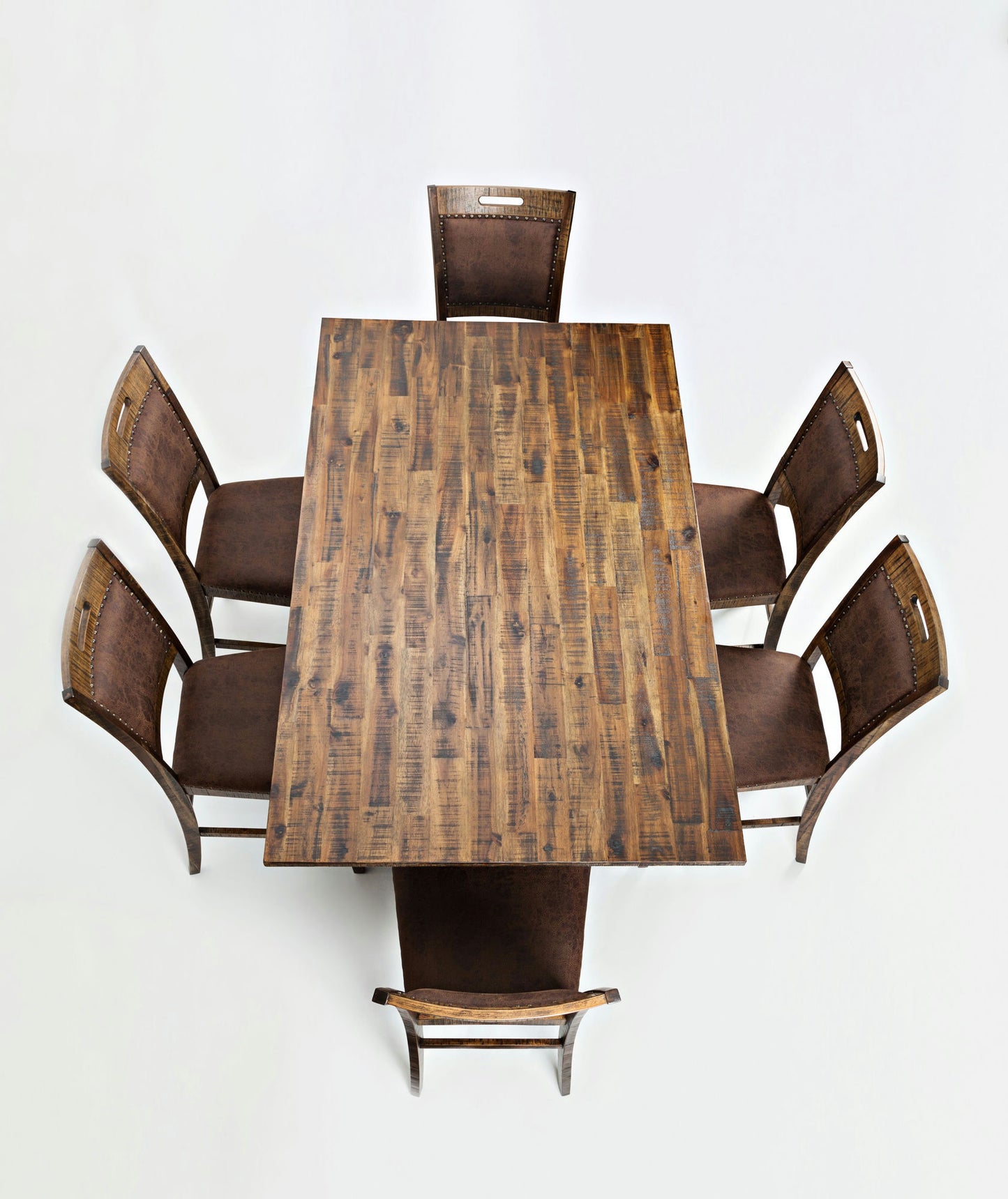 Cannon Valley Rustic Industrial Brown 72" Table + 6 Upholstered Counter Stools