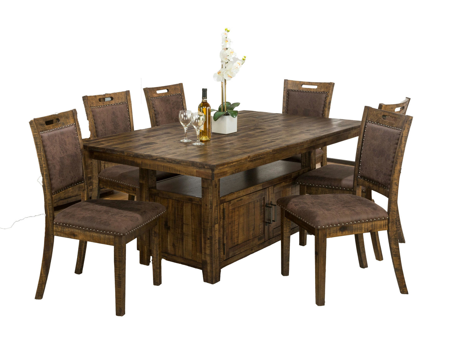 Cannon Valley Rustic Industrial Brown 72" Table + 6 Upholstered Dining Chairs