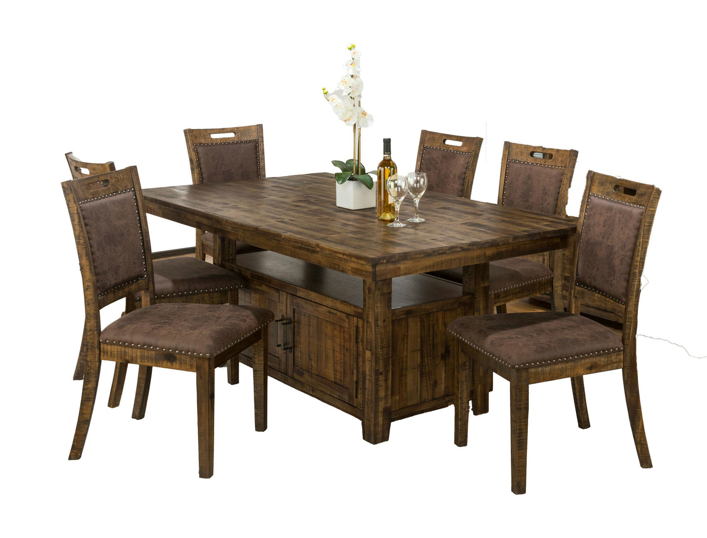 Cannon Valley Rustic Industrial Brown 72" Table + 6 Upholstered Dining Chairs