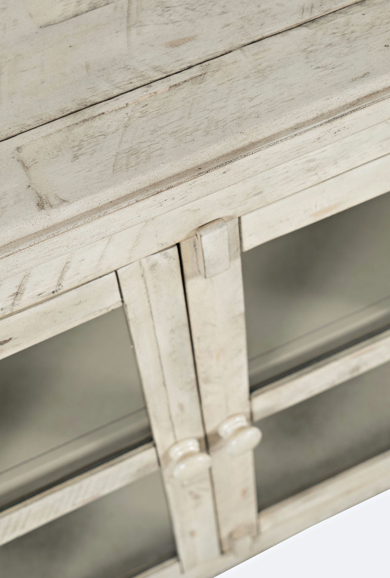 Rustic Shores 54" Coastal Distressed Acacia Four-Door Credenza Cabinet - Cream