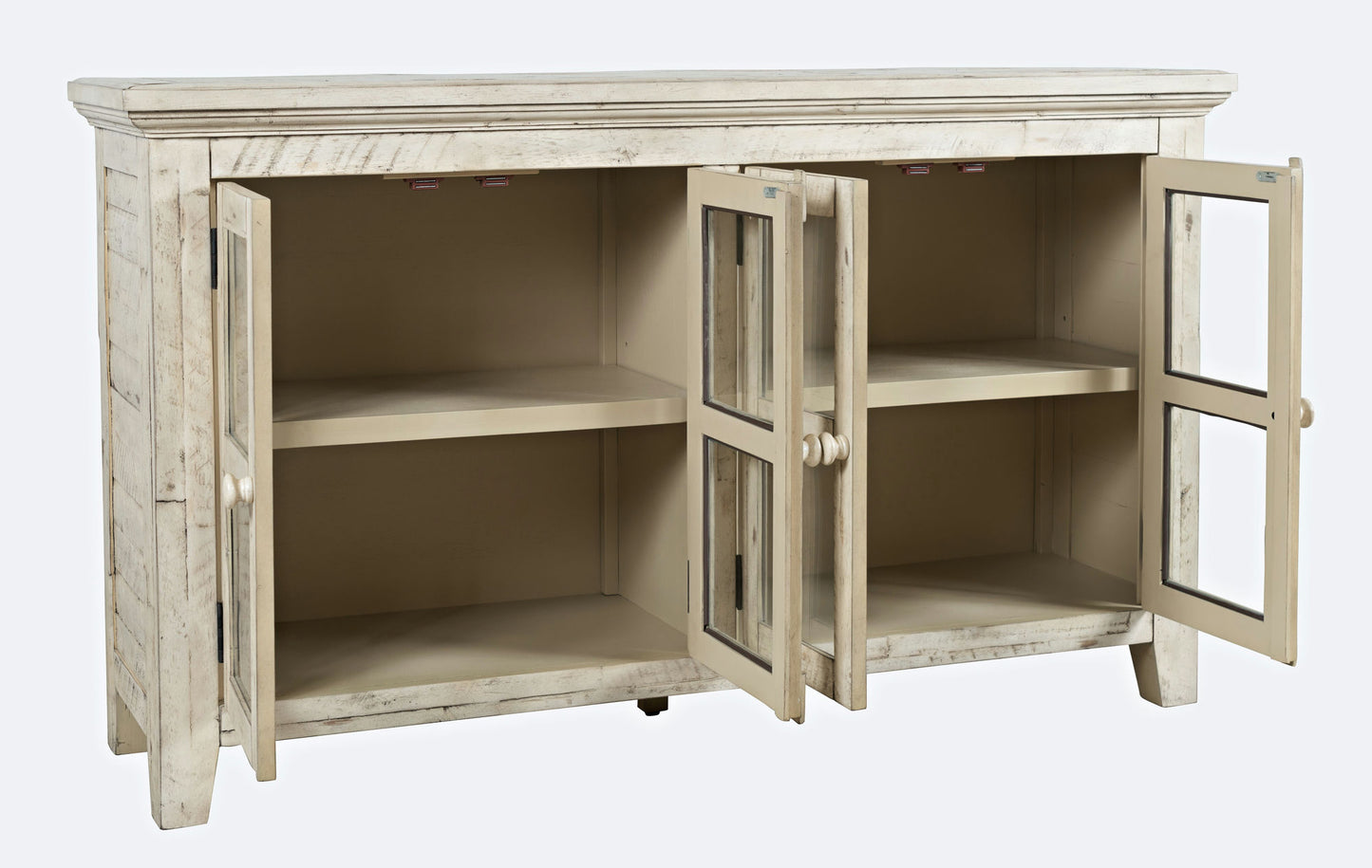 Rustic Shores 54" Coastal Distressed Acacia Four-Door Credenza Cabinet - Cream