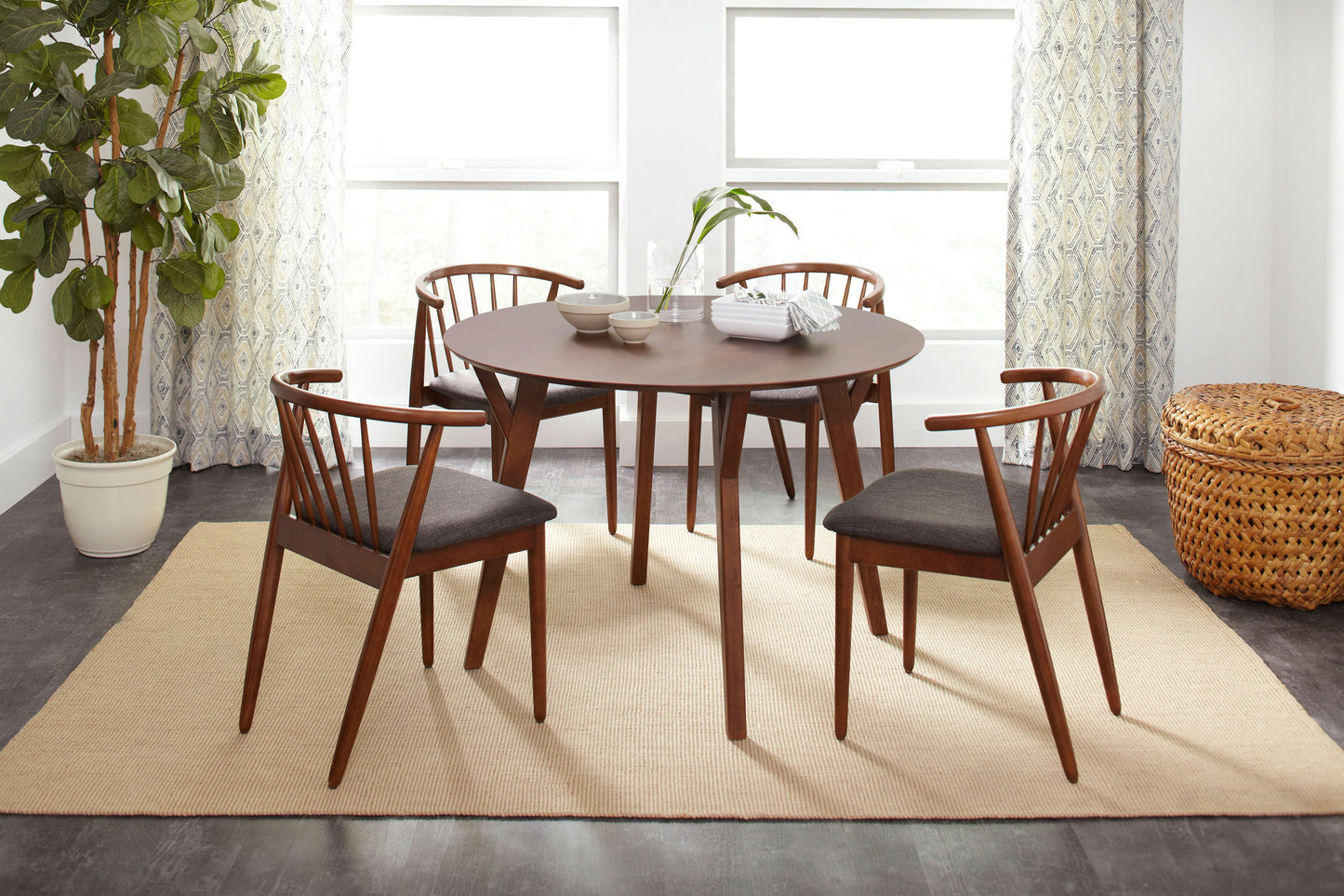 Copenhagen 44" Round Mid-Century Modern Five-Piece Dining Set