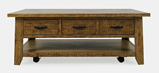 Telluride 50" Coffee Table with Caster Wheels and Pull-Through Drawers - Gold