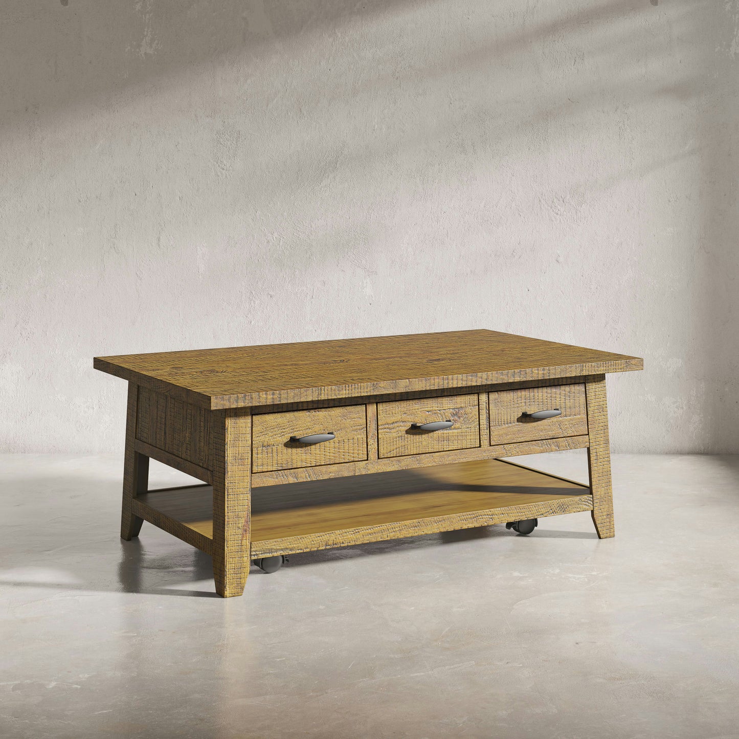 Telluride 50" Coffee Table with Caster Wheels and Pull-Through Drawers - Gold