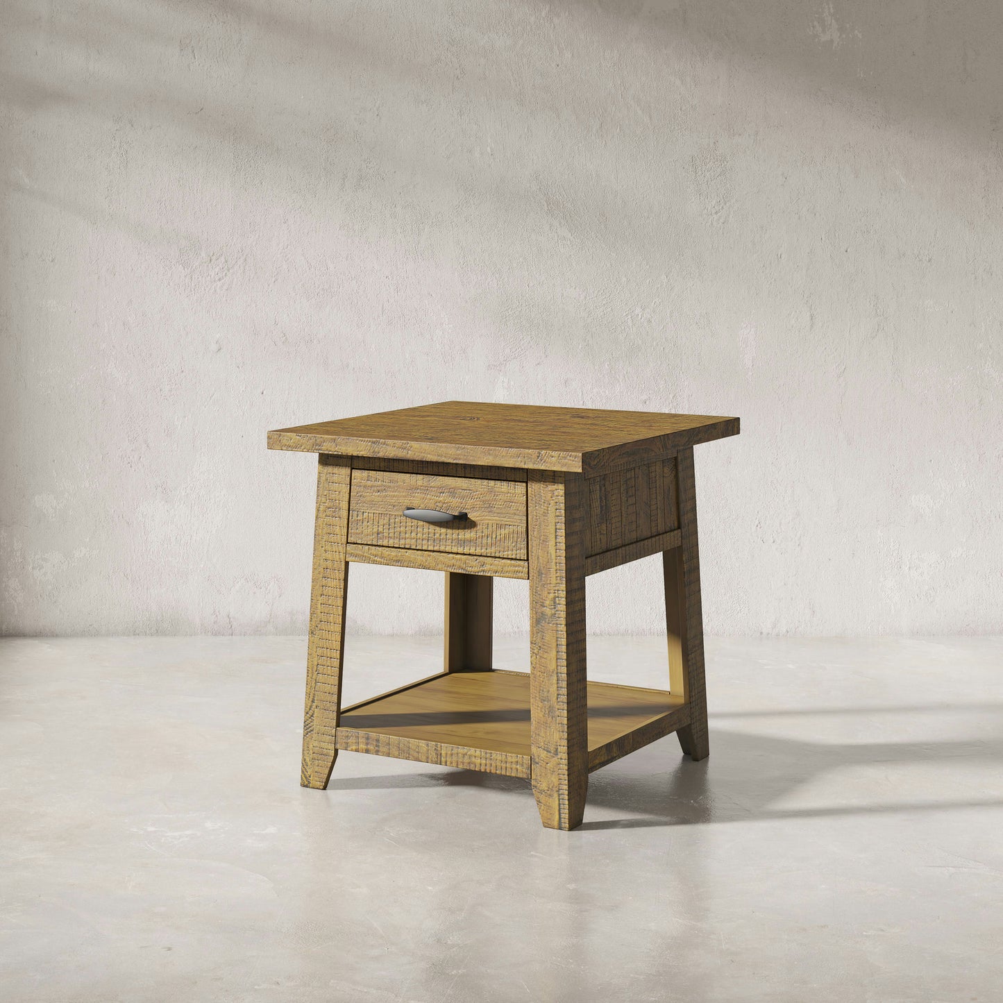 Telluride Rustic Distressed Acacia End Table with Storage - Gold