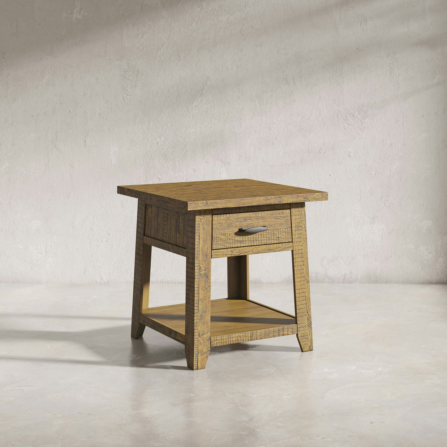 Telluride Rustic Distressed Acacia End Table with Storage - Gold