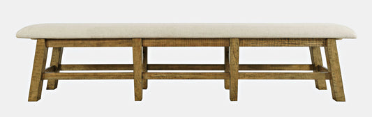 Telluride Rustic Distressed Pine 85" Upholstered Dining Bench - Gold