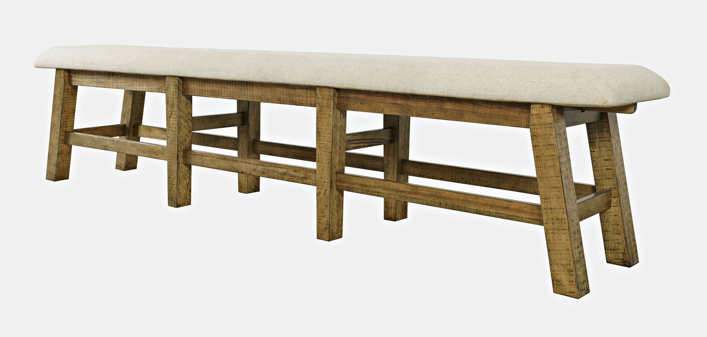 Telluride Rustic Distressed Pine 85" Upholstered Dining Bench - Gold
