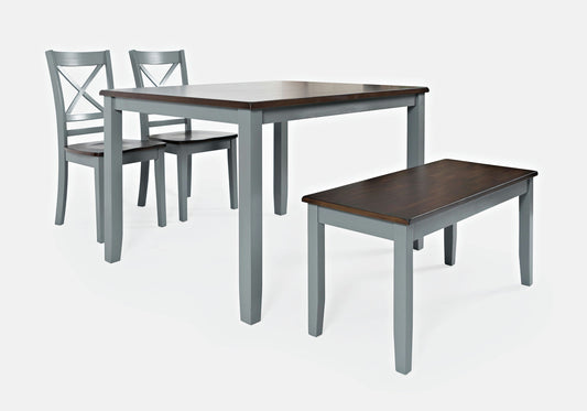 Asbury Park Acacia Farmhouse 4-Pack Dining Set - Table with 2 Chairs and Bench