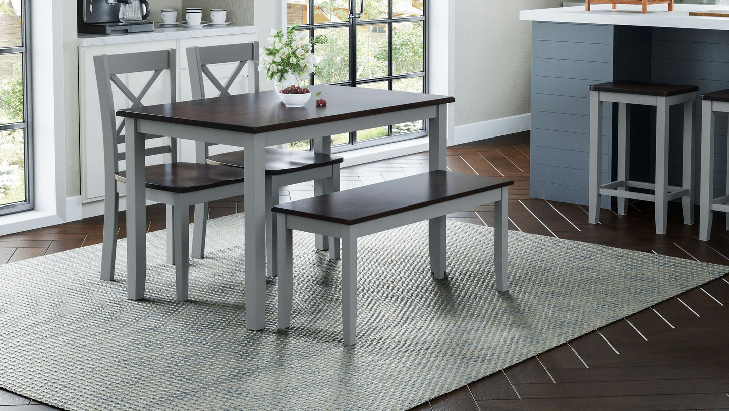 Asbury Park Acacia Farmhouse 4-Pack Dining Set - Table with 2 Chairs and Bench
