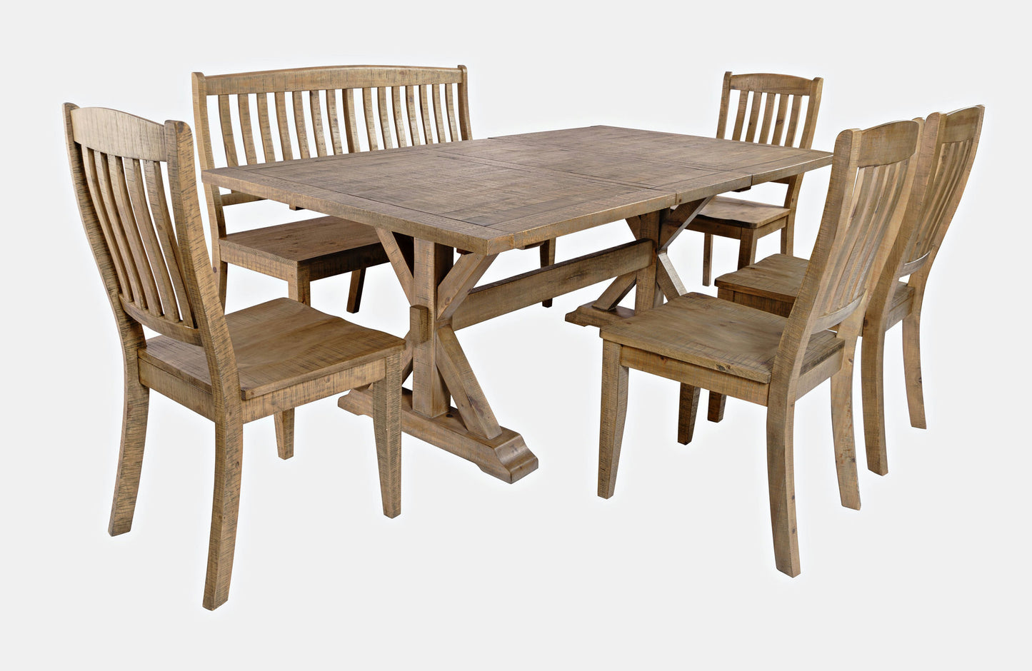 Carlyle Crossing Solid Pine 78" Six-Piece Dining Set with Bench and Slat Chairs