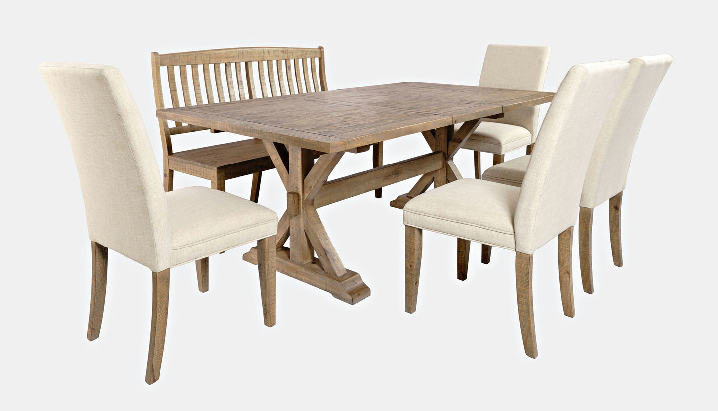 Carlyle Crossing Pine 78" Six-Piece Dining Set with Bench and Upholstered Chairs