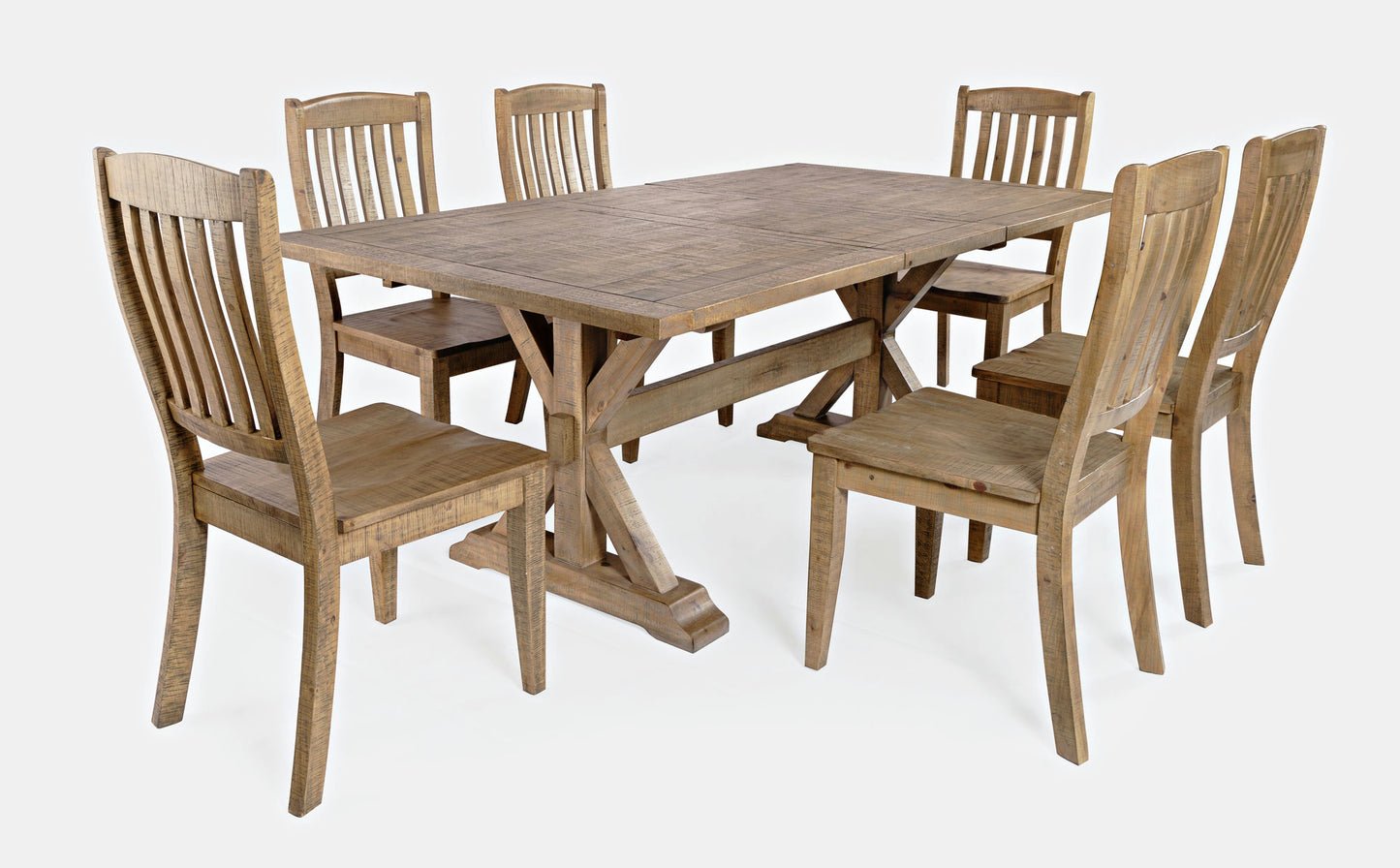 Carlyle Crossing Solid Pine 78" Seven-Piece Dining Set with Slat Chairs