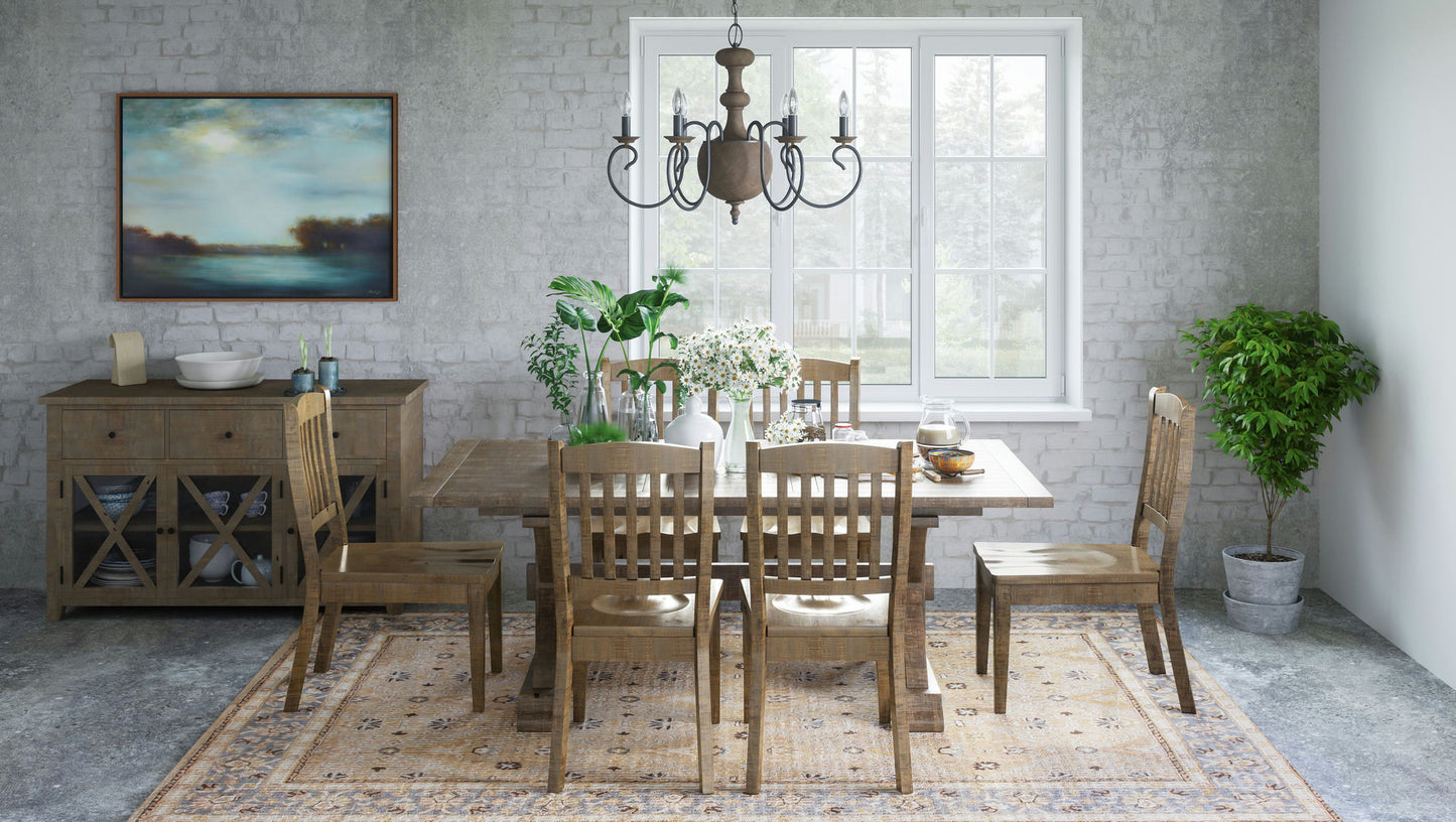 Carlyle Crossing Solid Pine 78" Seven-Piece Dining Set with Slat Chairs