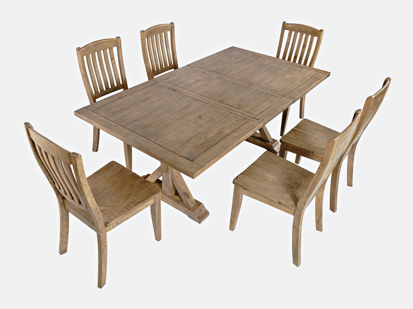 Carlyle Crossing Solid Pine 78" Seven-Piece Dining Set with Slat Chairs
