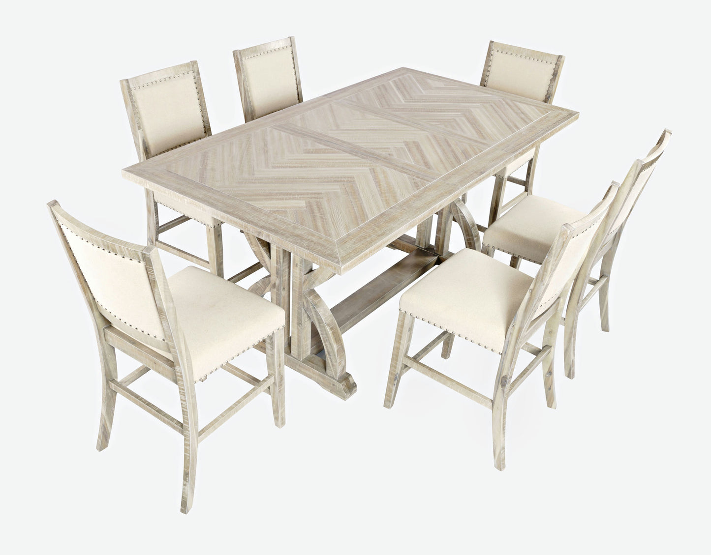 Fairview Distressed 78" 7-Piece Upholstered Counter Height Dining Set