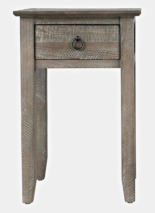 Devon Farmhouse Distressed Pine End Table - Grey Wash