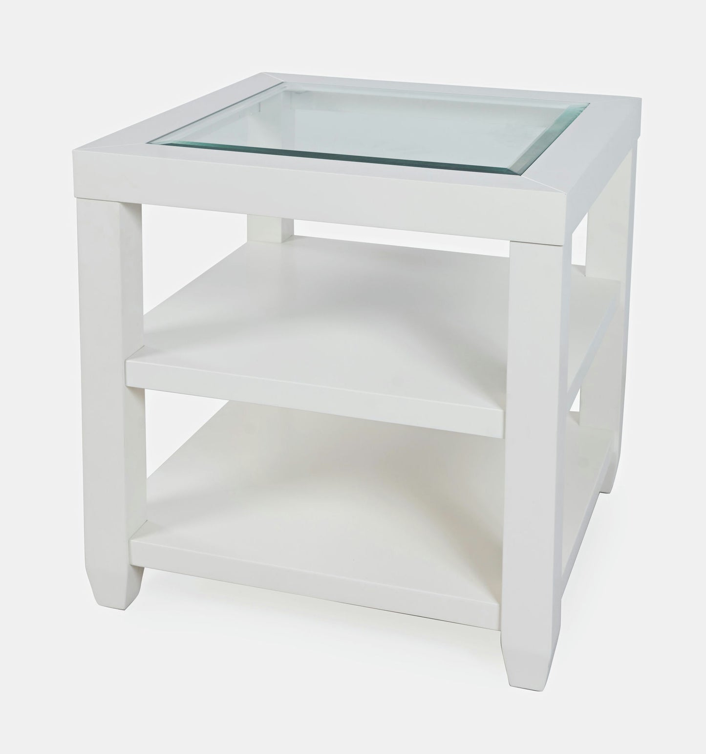 Urban Icon Contemporary Glass Inlay End Table with Storage - White