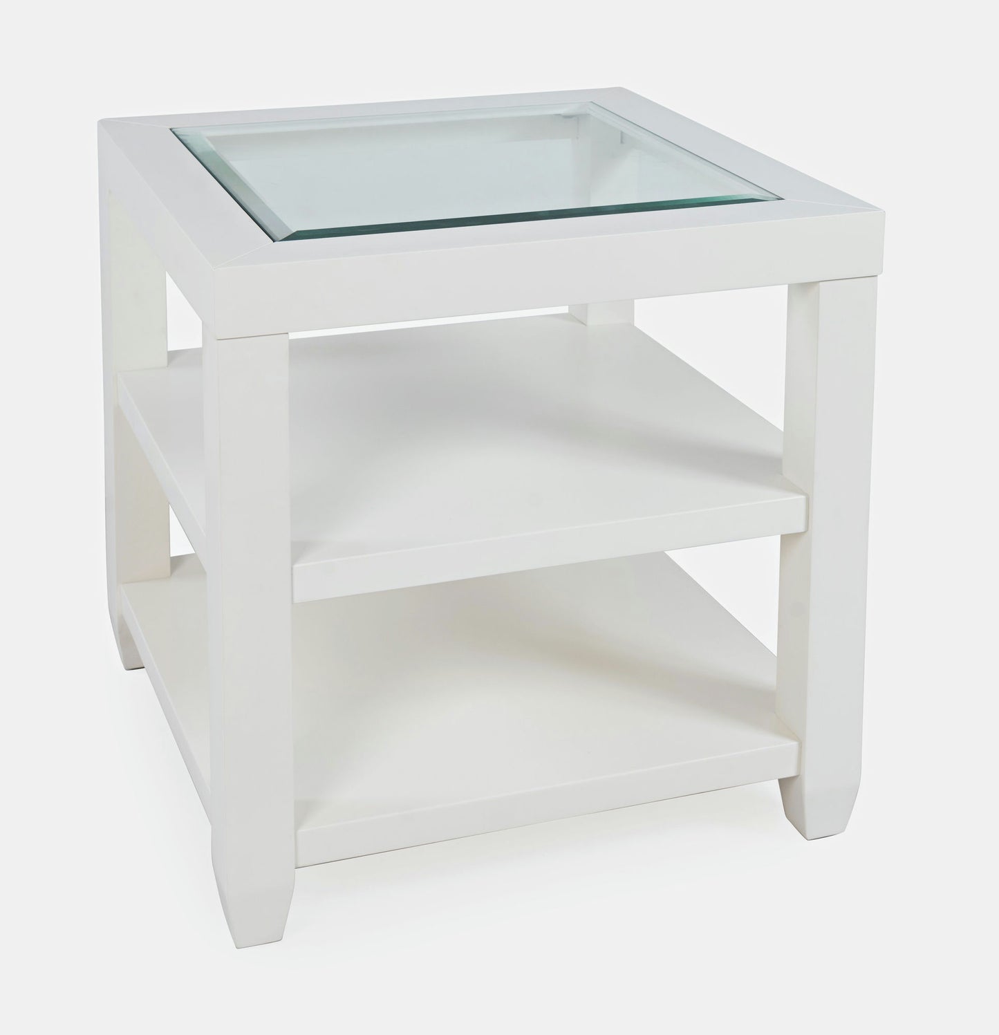 Urban Icon Contemporary Glass Inlay End Table with Storage - White