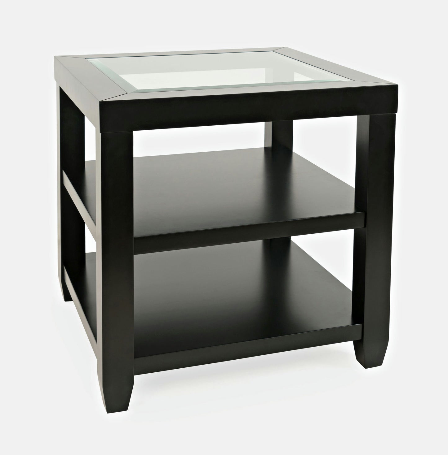 Urban Icon Contemporary Glass Inlay End Table with Storage - Black