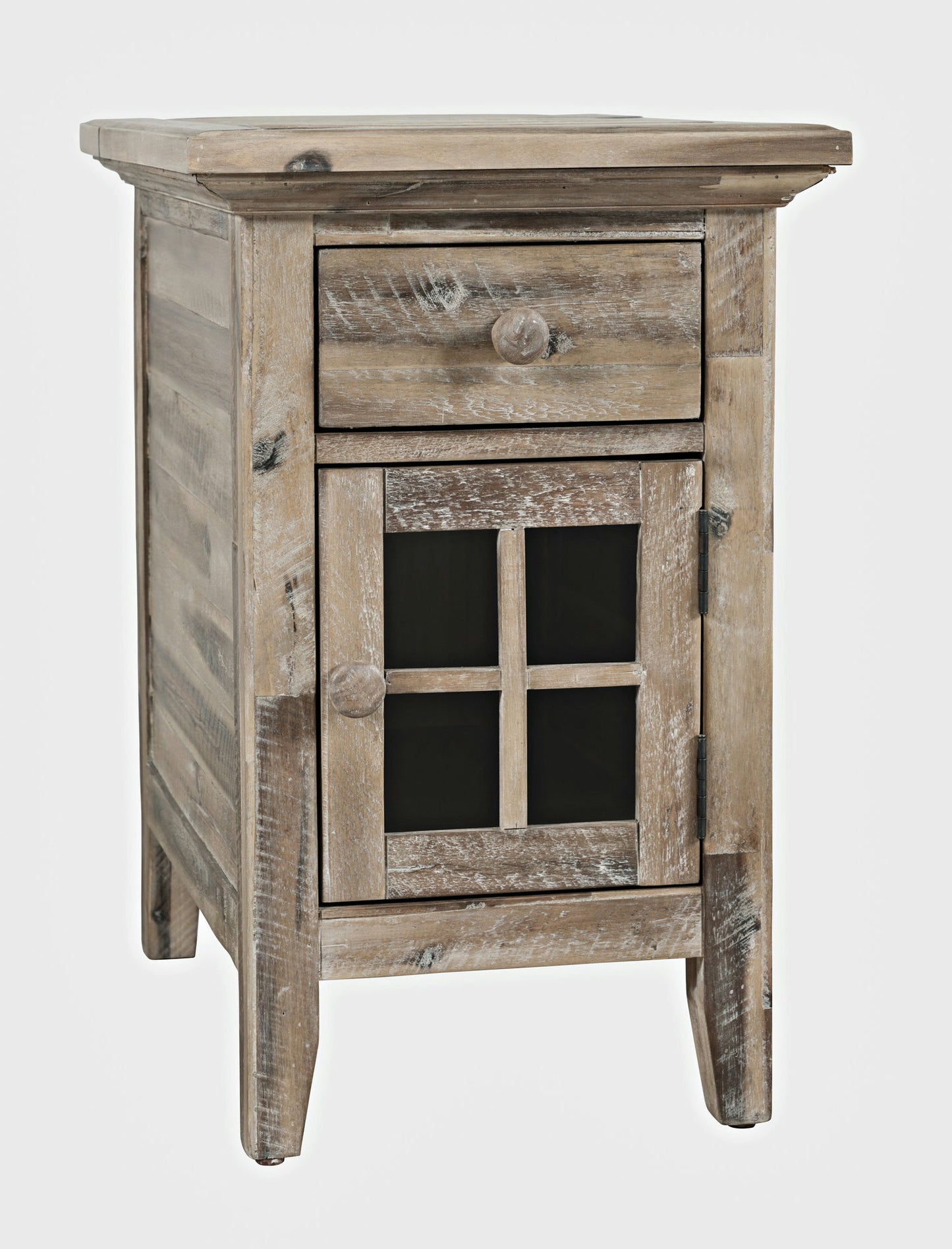 Rustic Shores Distressed Acacia USB Charging Chairside End Table - Grey Wash