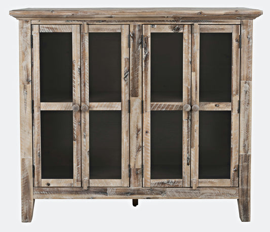 Rustic Shores 48" Coastal Distressed Acacia Four-Door Accent Cabinet - Grey Wash