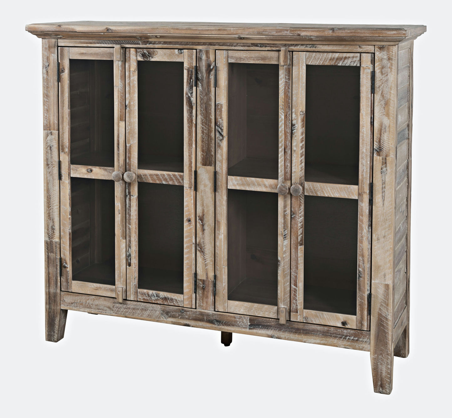 Rustic Shores 48" Coastal Distressed Acacia Four-Door Accent Cabinet - Grey Wash