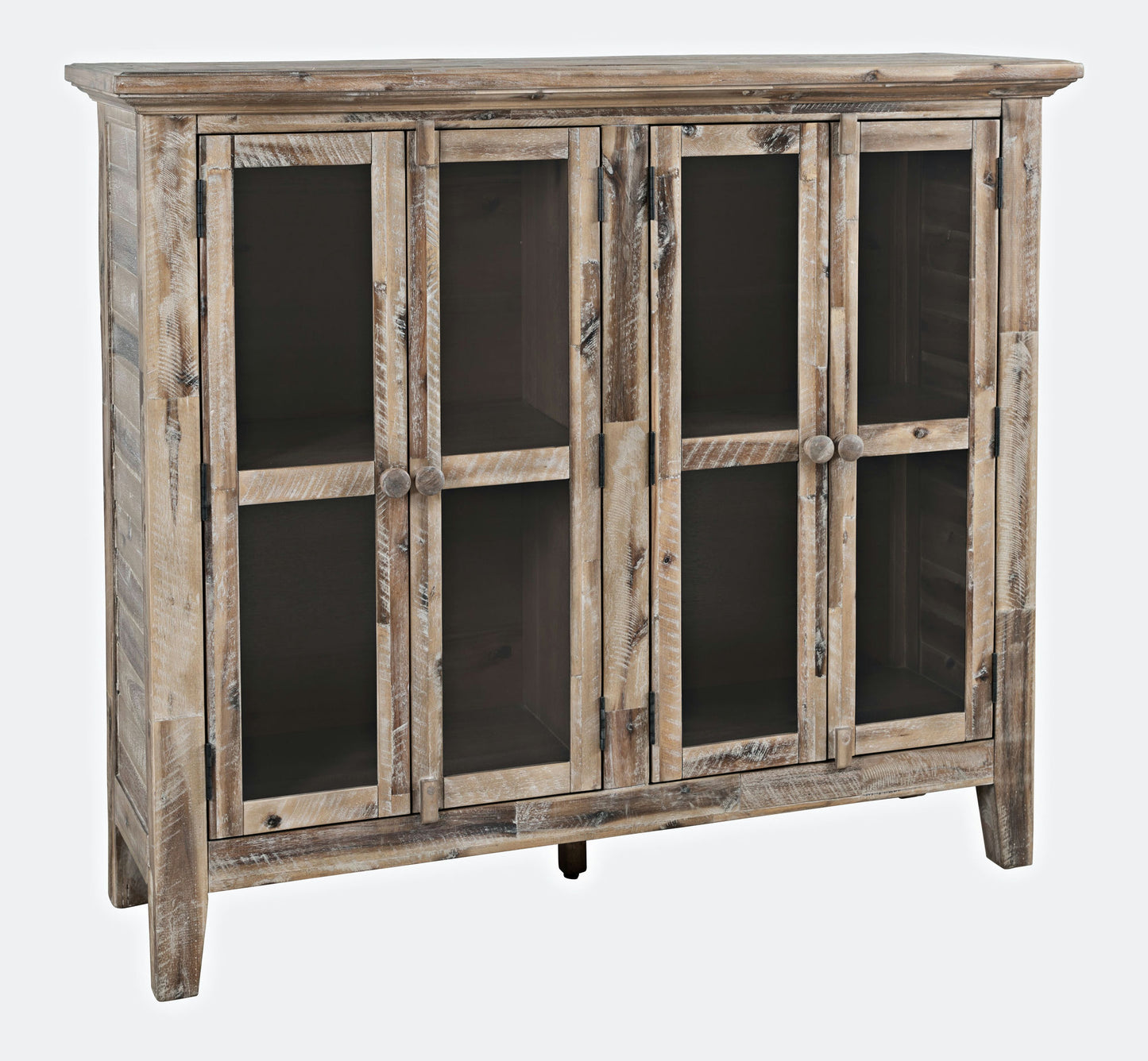 Rustic Shores 48" Coastal Distressed Acacia Four-Door Accent Cabinet - Grey Wash