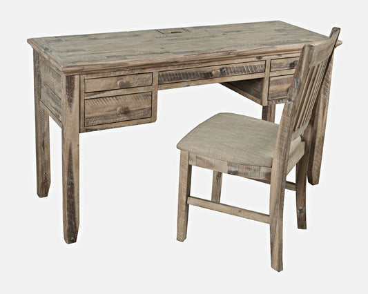 Rustic Shores Coastal Style USB Charging Desk and Chair Set - Grey Wash