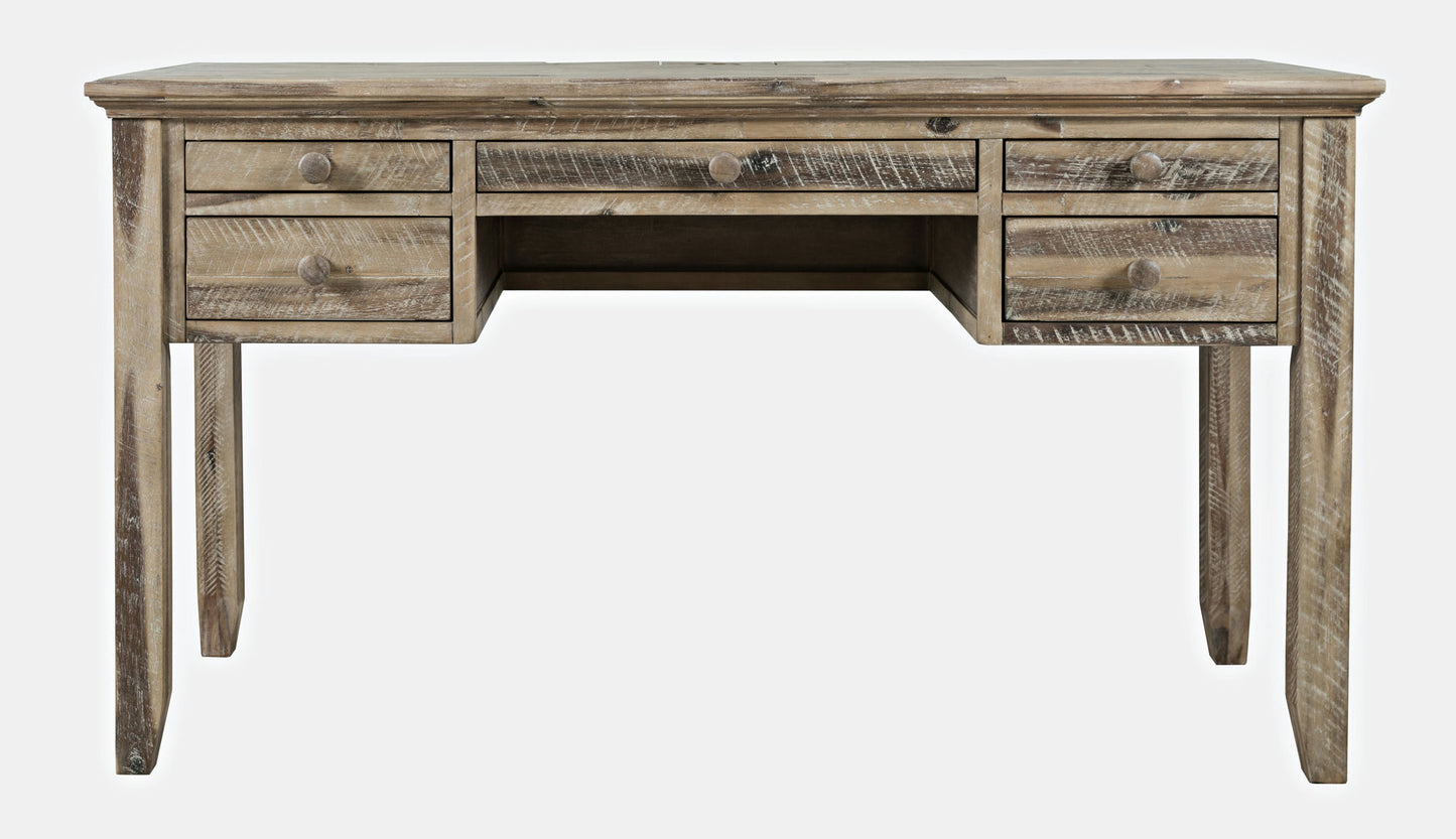 Rustic Shores Coastal Style Distressed Acacia USB Charging Desk - Grey Wash