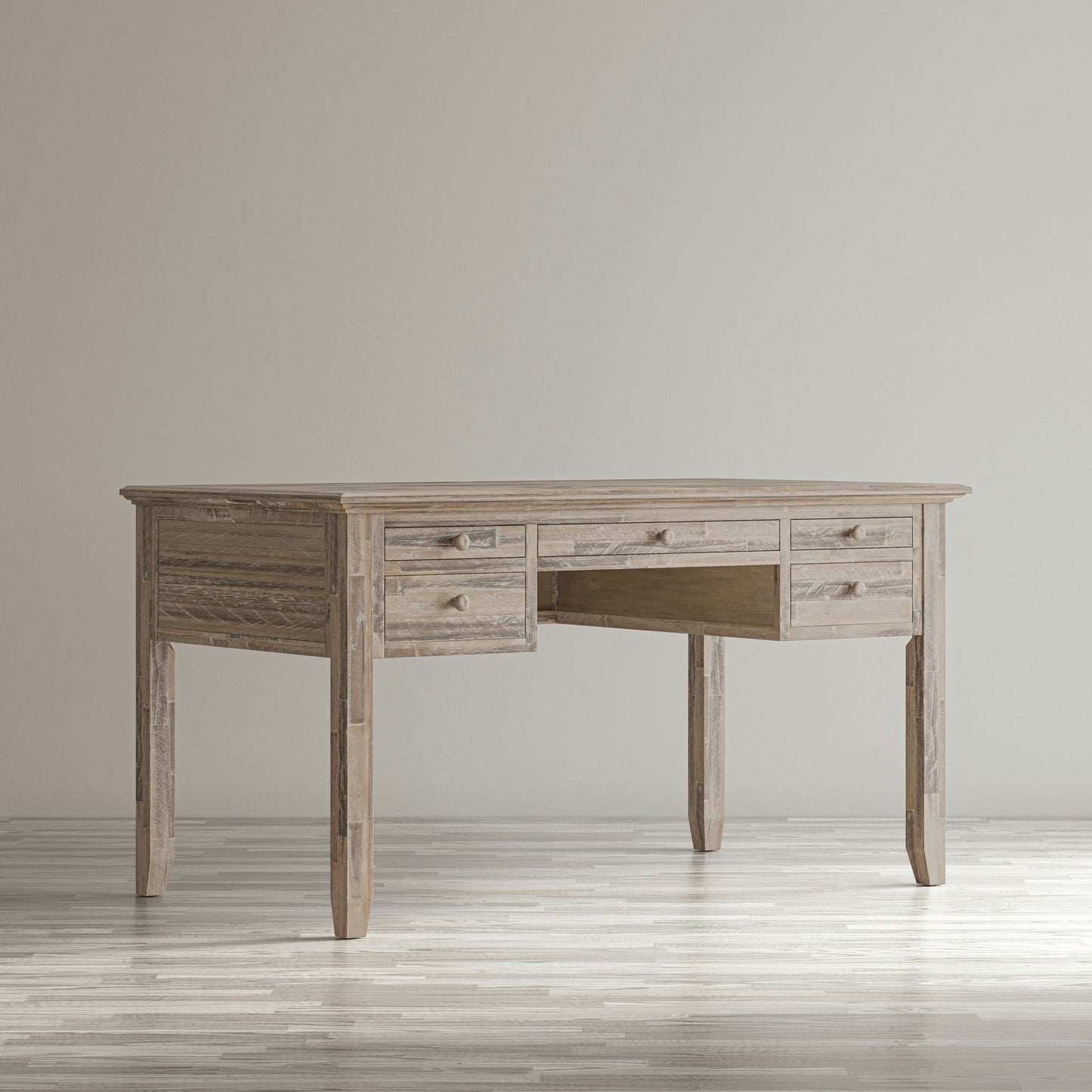 Rustic Shores Coastal Style Distressed Acacia USB Charging Desk - Grey Wash