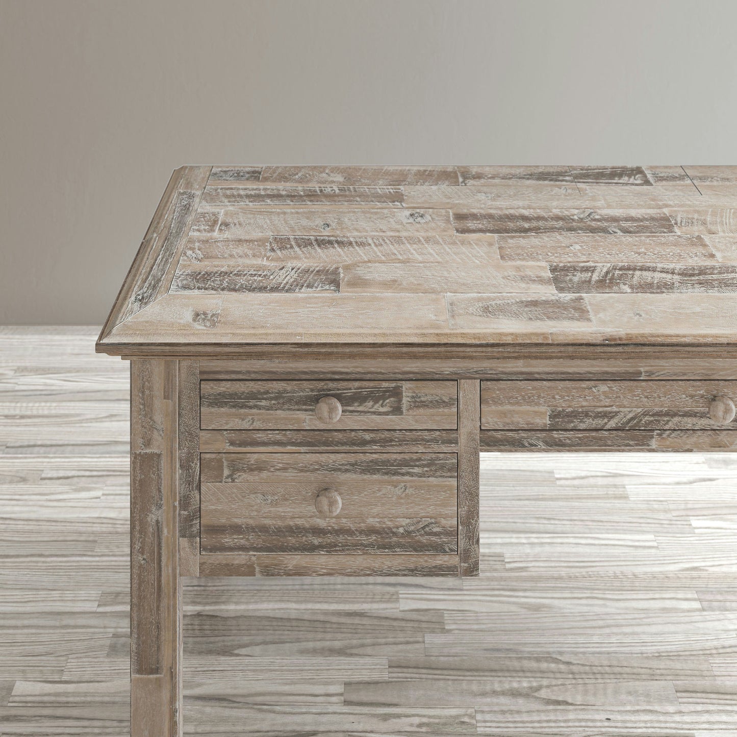 Rustic Shores Coastal Style Distressed Acacia USB Charging Desk - Grey Wash
