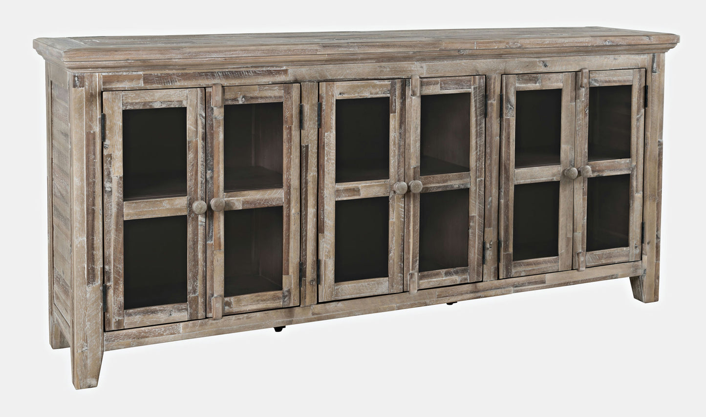 Rustic Shores 70" Coastal Distressed Acacia Six-Door Sideboard Cabinet - Grey