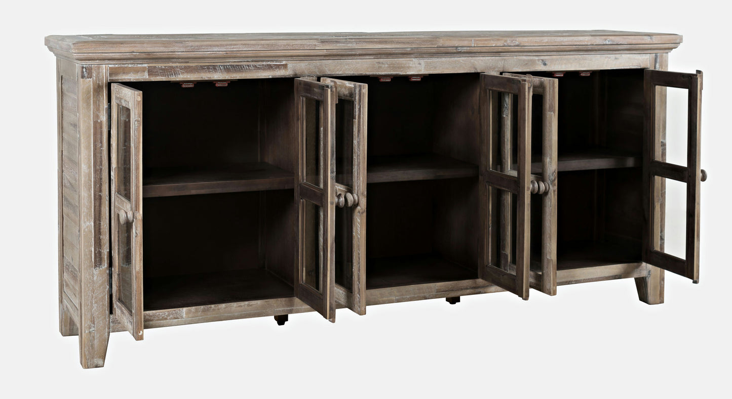 Rustic Shores 70" Coastal Distressed Acacia Six-Door Sideboard Cabinet - Grey