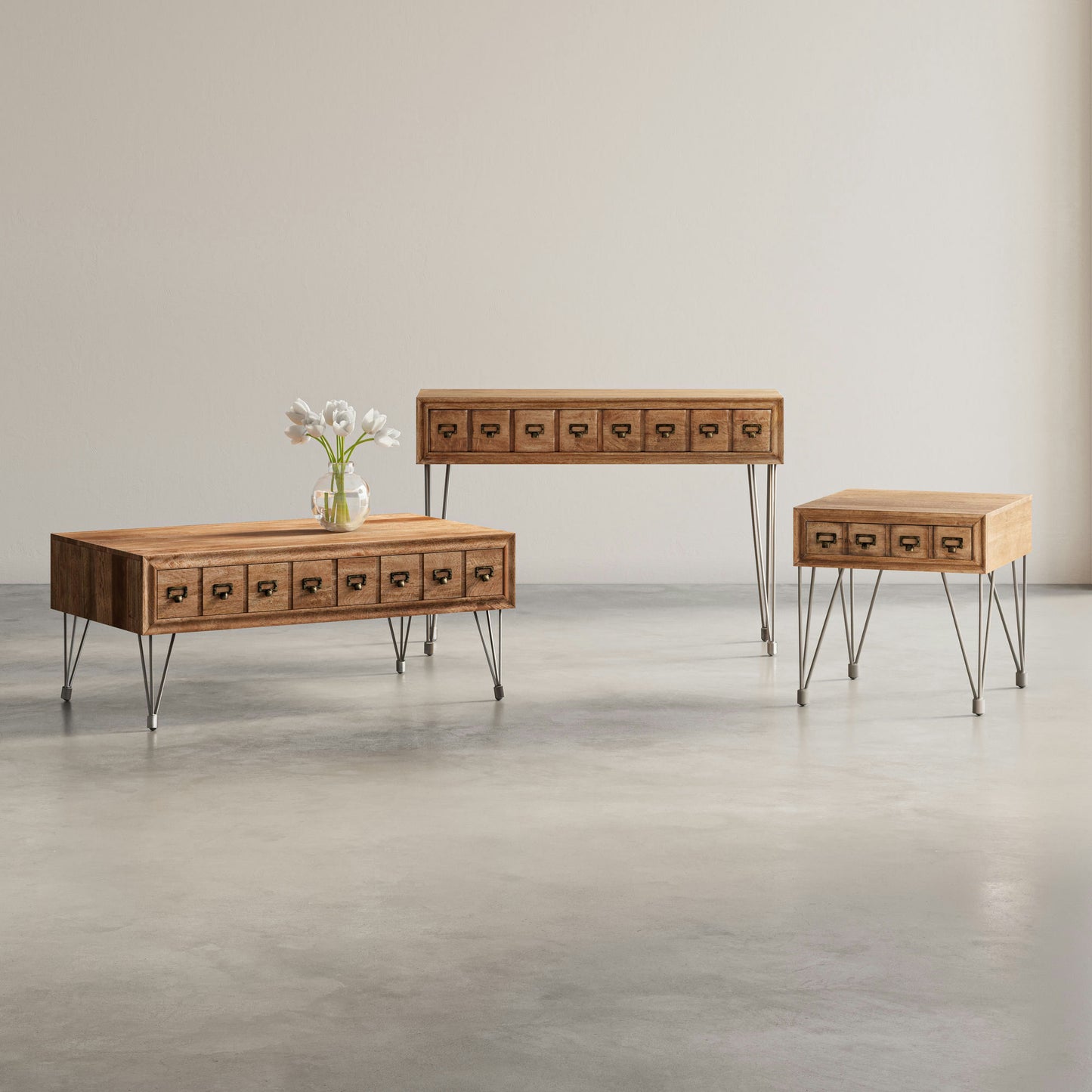 American Vintage Sofa Table with Apothecary Drawers