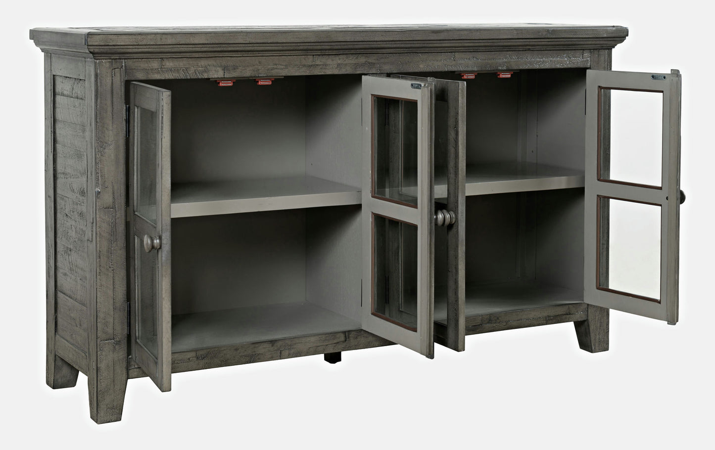 Rustic Shores 54" Coastal Distressed Acacia Four-Door Credenza Cabinet - Stone