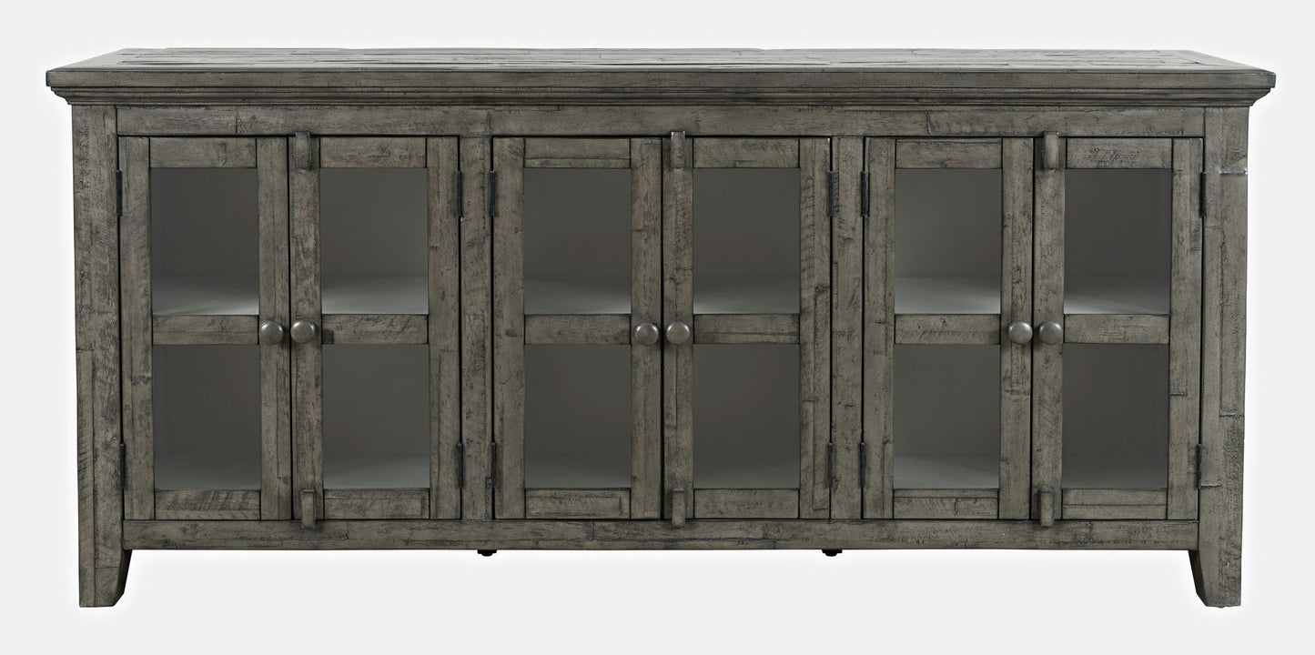 Rustic Shores 70" Coastal Distressed Acacia Six-Door Sideboard Cabinet - Stone