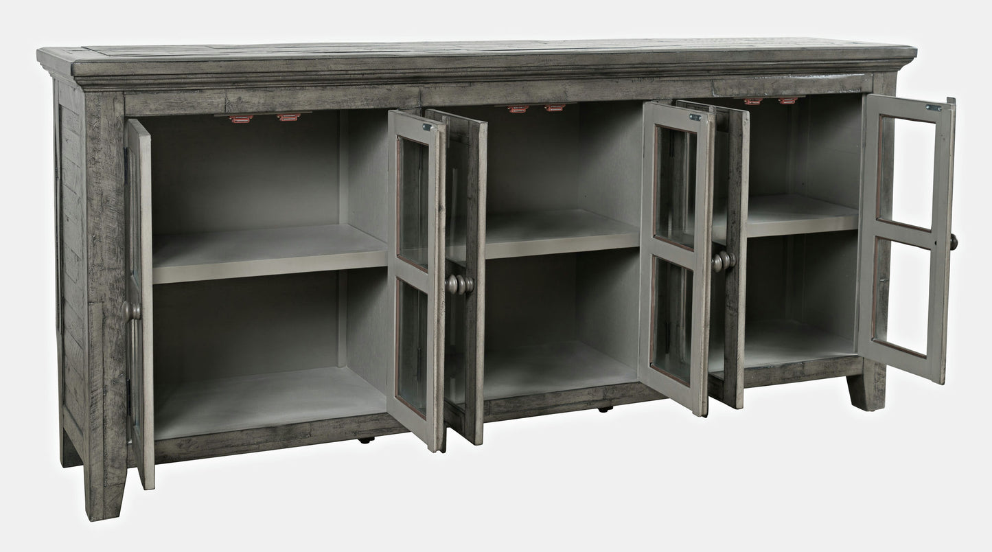 Rustic Shores 70" Coastal Distressed Acacia Six-Door Sideboard Cabinet - Stone