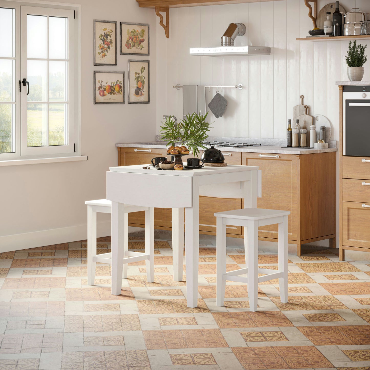 Eastern Tides Three Piece Backless Counter Height Dining Set - Brushed White