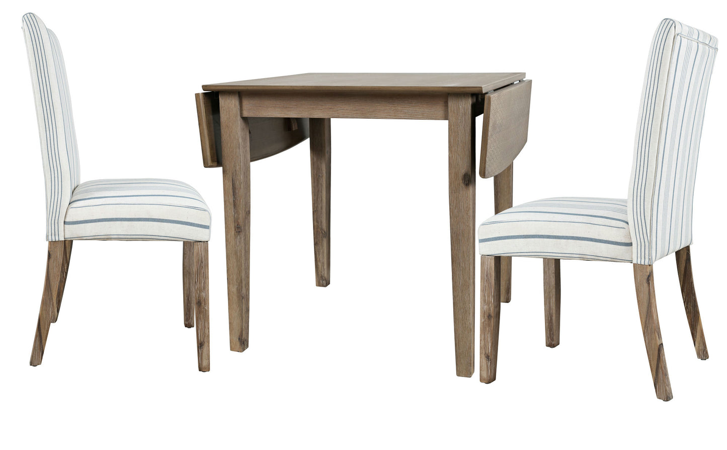 Eastern Tides Coastal Wire-Brushed Acacia Three Piece Upholstered Dining Set