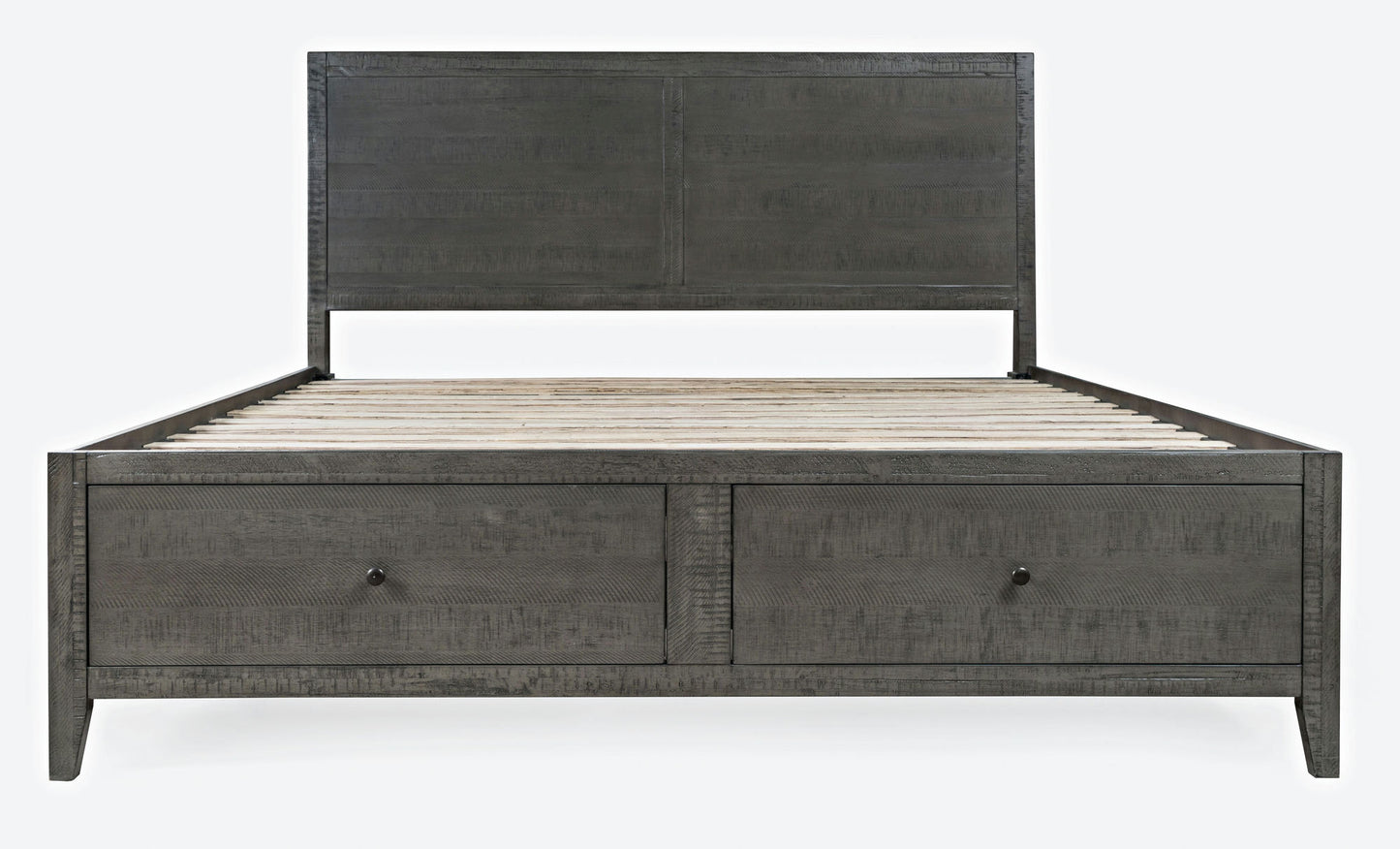 Maxton Coastal Distressed Acacia King Size Bed with Storage Drawers - Stone