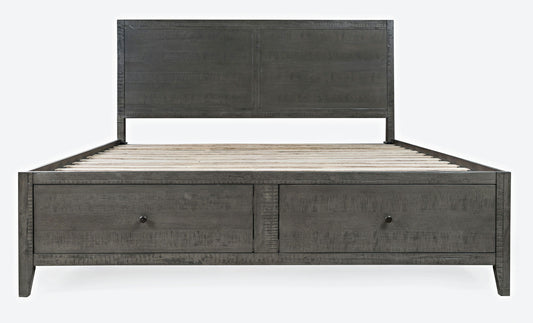 Maxton Coastal Distressed Acacia King Size Bed with Storage Drawers - Stone