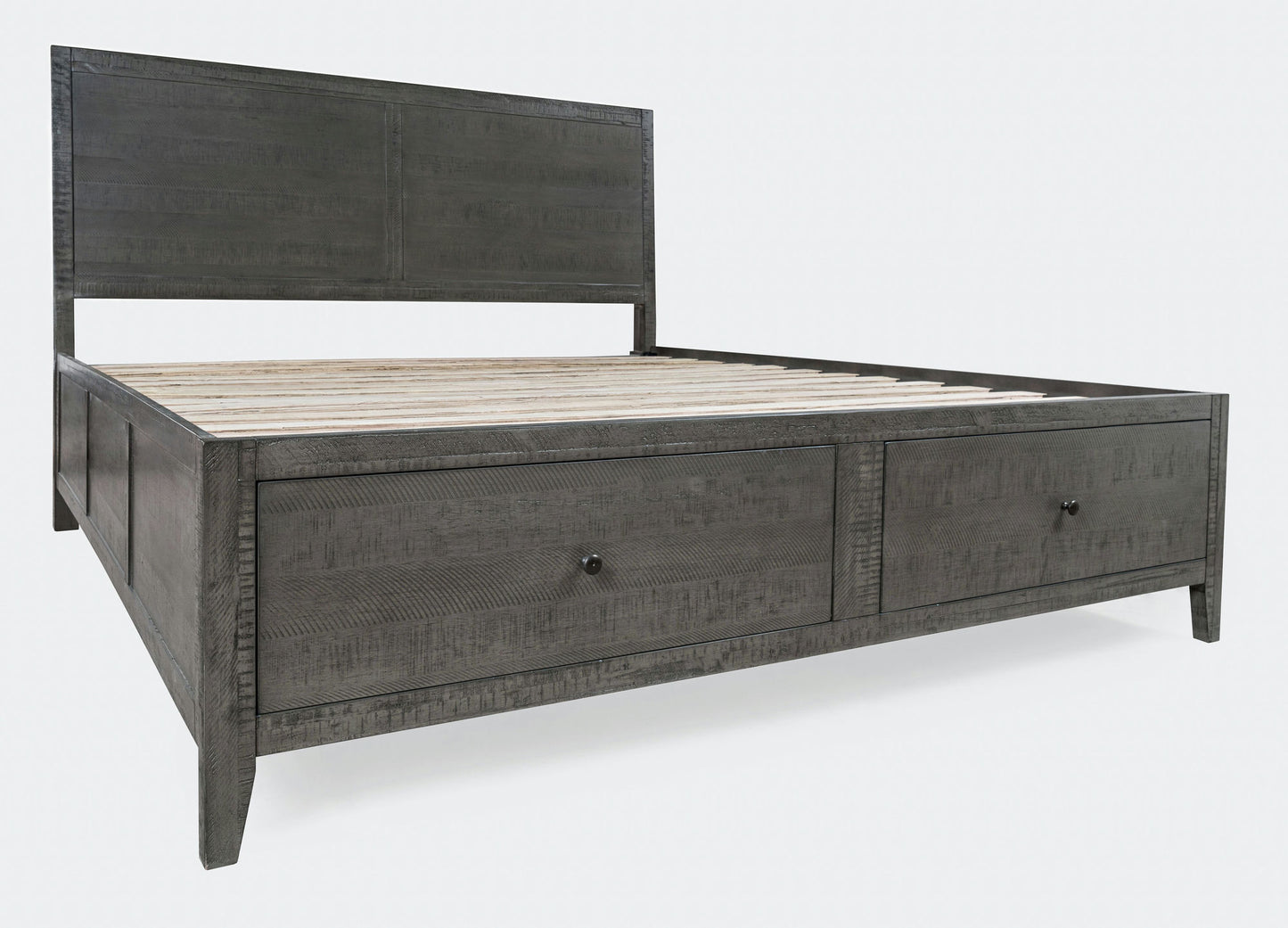 Maxton Coastal Distressed Acacia King Size Bed with Storage Drawers - Stone
