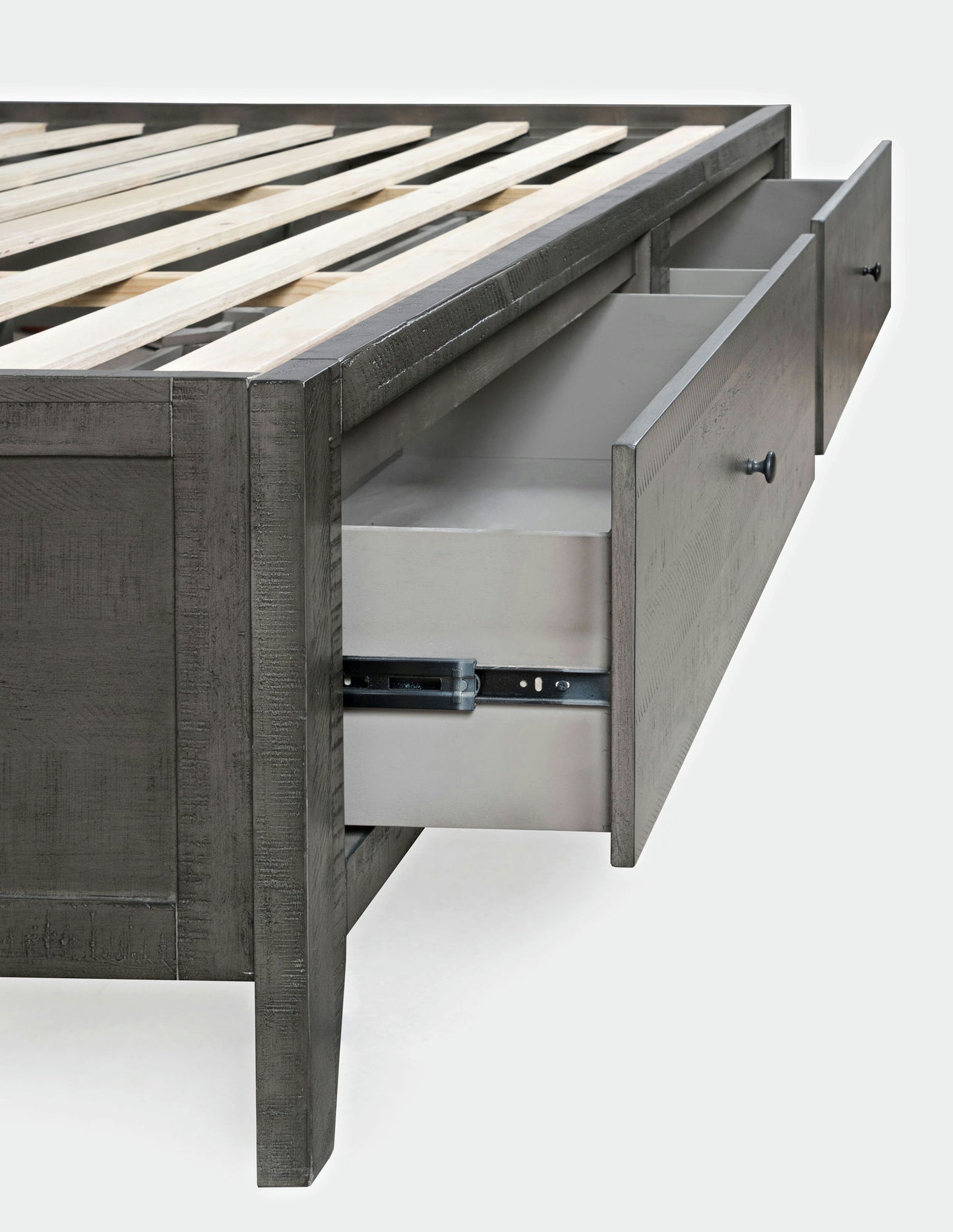Maxton Coastal Distressed Acacia King Size Bed with Storage Drawers - Stone