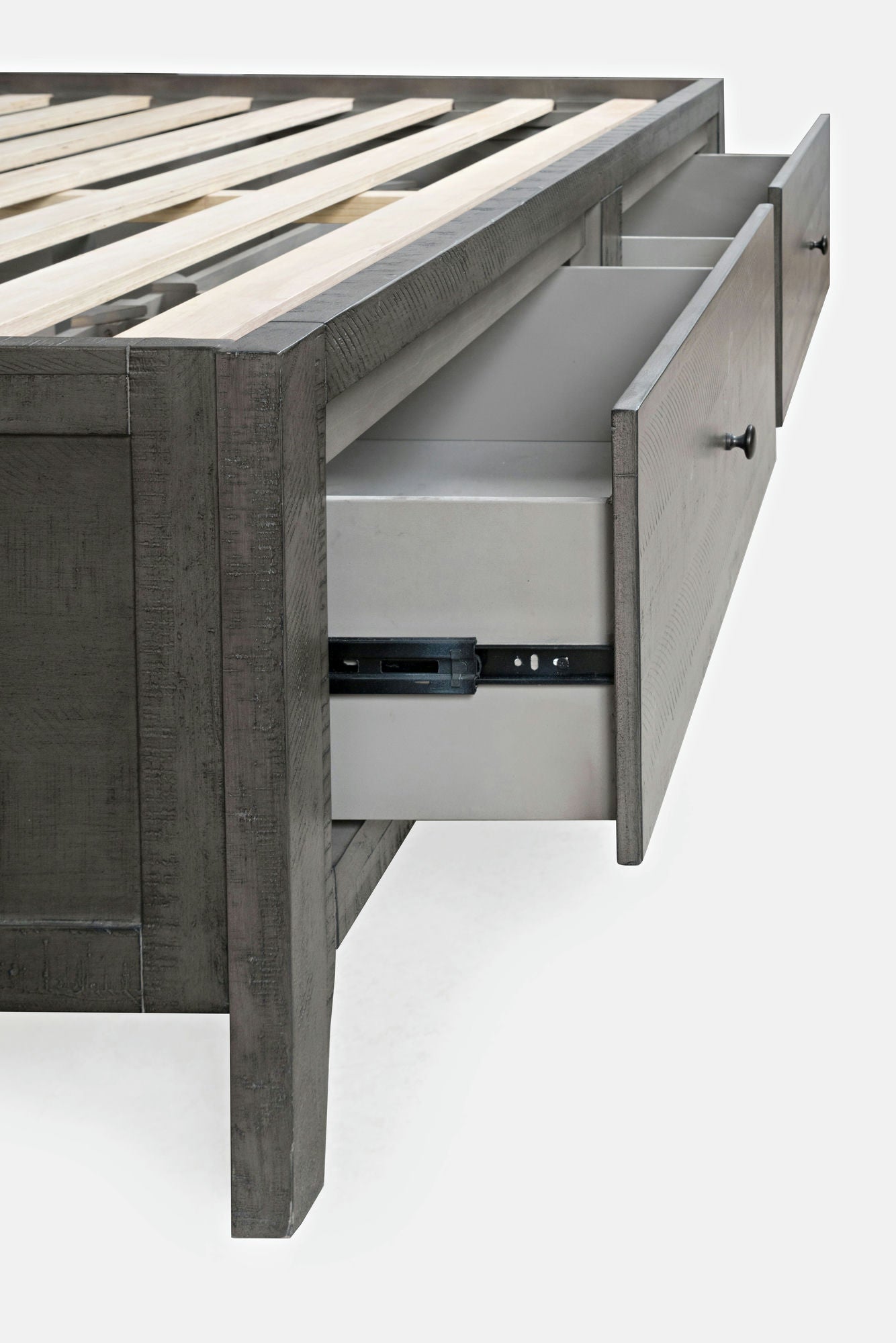 Maxton Coastal Distressed Acacia Queen Size Bed with Storage Drawers - Stone